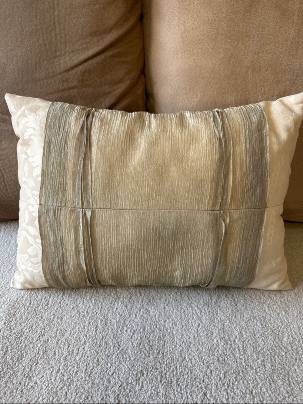 Bundle of Two Decorative Bow-Tie Accent Throw Pillows - Gold, Brown, Burgundy - Picture 3 of 7
